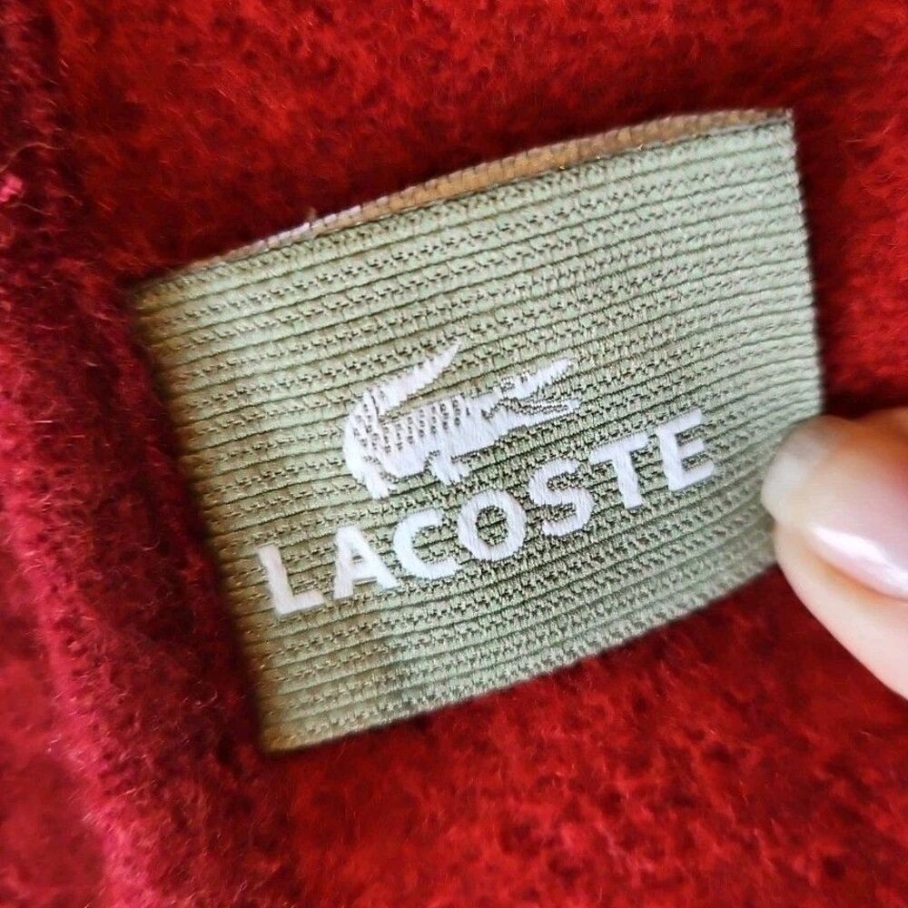 Lacoste Vtg. Croc/Alligator Logo Knit Throw 49"x66" DEEP RED Wool‎ Blend Sports - Picture 2 of 7